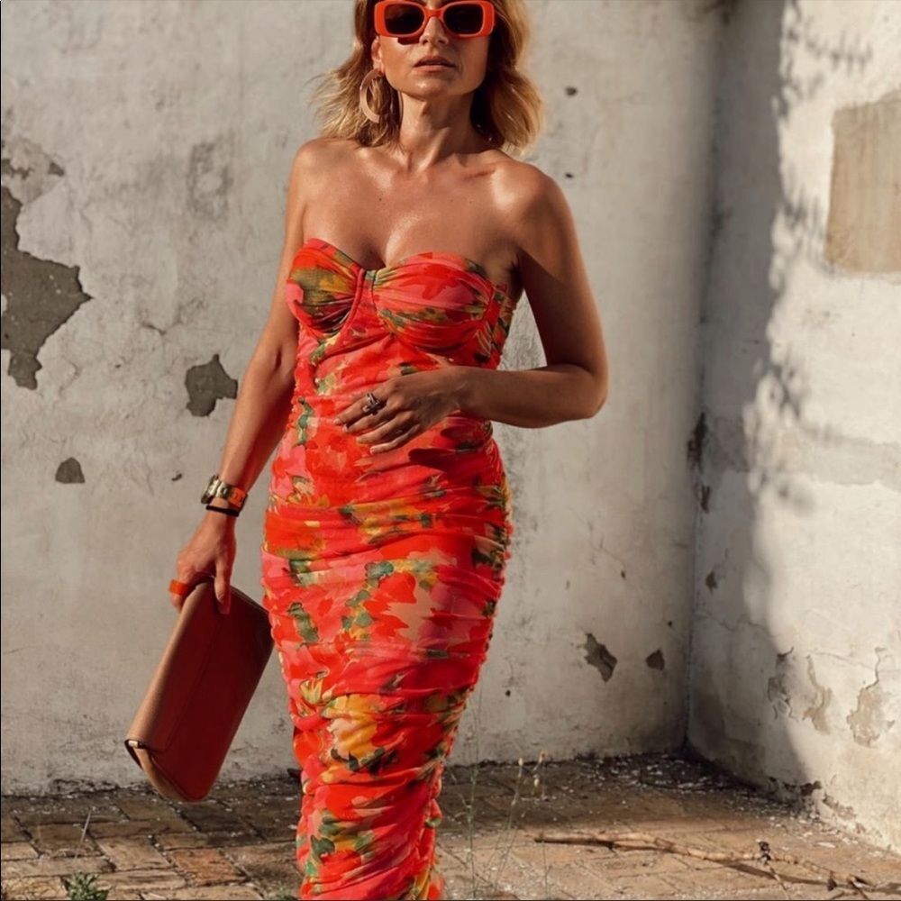 ZARA PRINTED TULLE CORSET DRESS - Picture 6 of 12